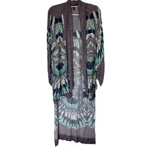 BCBGMaxazria Blue Print Boho Hi-Low Cutout Wing Sleeves Kimono Cardigan Size XS